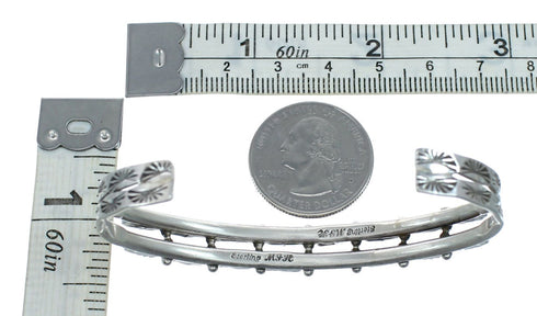 Native American Navajo Coral Sterling Silver Cuff Bracelet NX11582